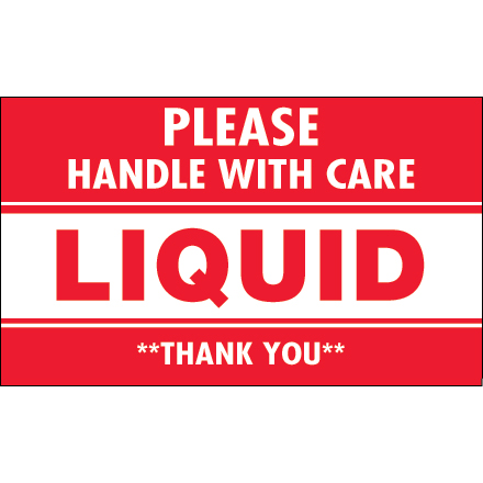 3 x 5" - "Please Handle With Care - Liquid - Thank You" Labels