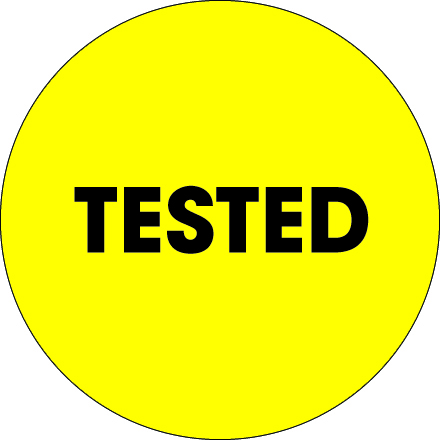 2" Circle - "Tested" Fluorescent Yellow Labels