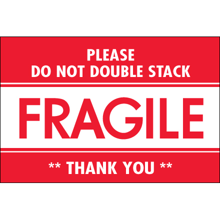 2 x 3" - "Fragile - Do Not Double Stack" Labels