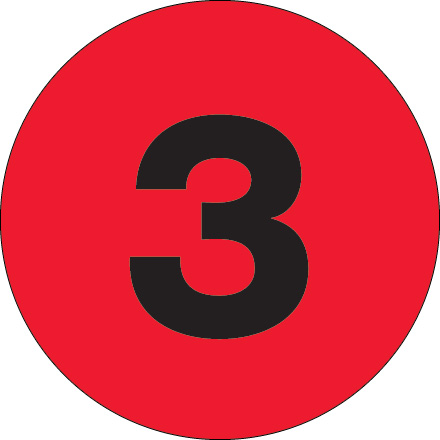 4" Circle - "3" (Fluorescent Red) Number Labels