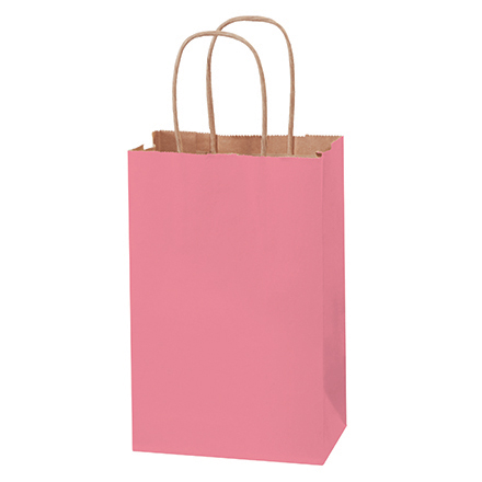 5 <span class='fraction'>1/2</span> x 3 <span class='fraction'>1/4</span> x 8 <span class='fraction'>3/8</span>" Pink Tinted Shopping Bags