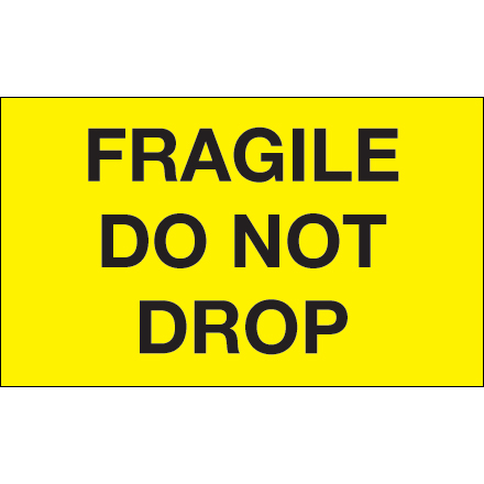 3 x 5" - "Fragile - Do Not Drop" (Fluorescent Yellow) Labels