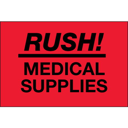 2 x 3" - "Rush - Medical Supplies" (Fluorescent Red) Labels