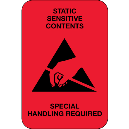 2 x 3" - "Static Sensitive Contents" (Fluorescent Red) Labels