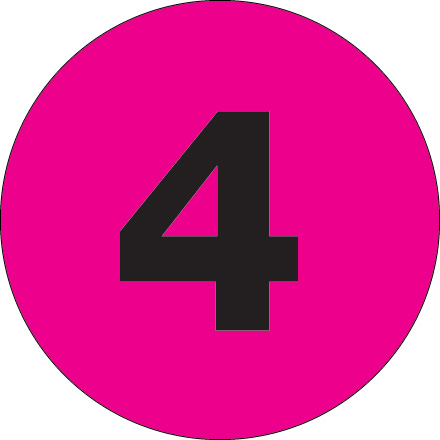 2" Circle - "4" (Fluorescent Pink) Number Labels
