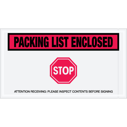 5 <span class='fraction'>1/2</span> x 10" Red "Packing List Enclosed - Stop" Envelopes
